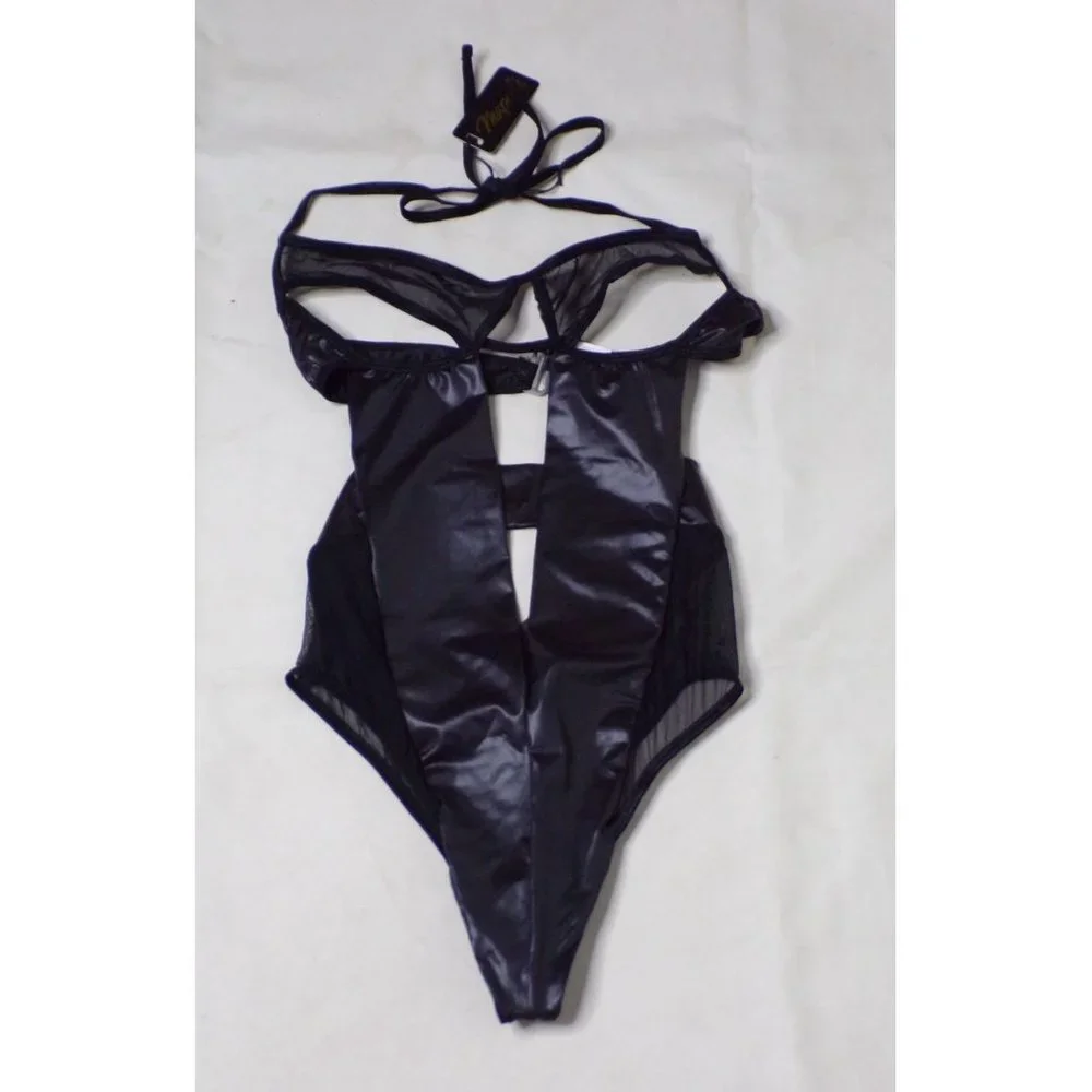 🆕 MAPALE Mesh Cutout Bodysuit Black Medium/Large Style #2683 - Picture 7 of 8